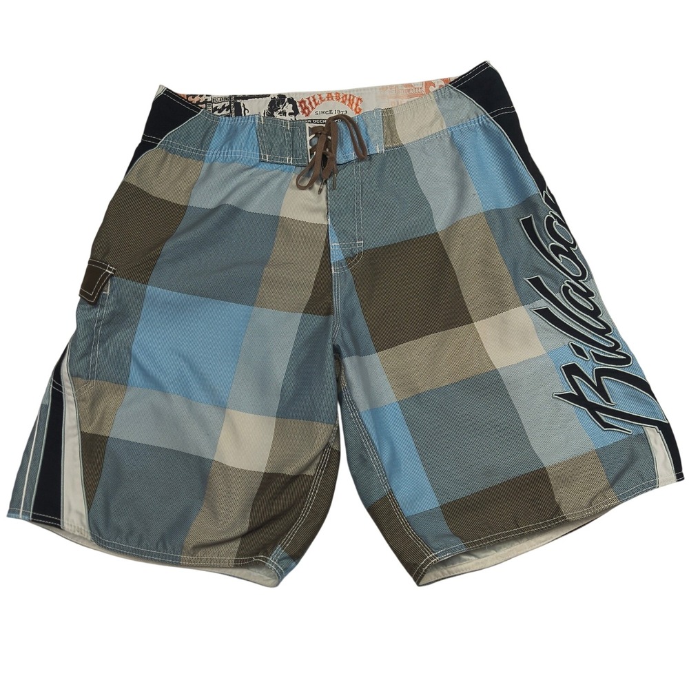 Billabong Occhilupo Signature Mens Board Shorts Size 36 Blue Plaid M111AOCP
